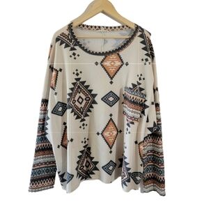 Spice Rose Women's Aztec Southwestern Pullover Top Sz XL Long Sleeve Crewneck
